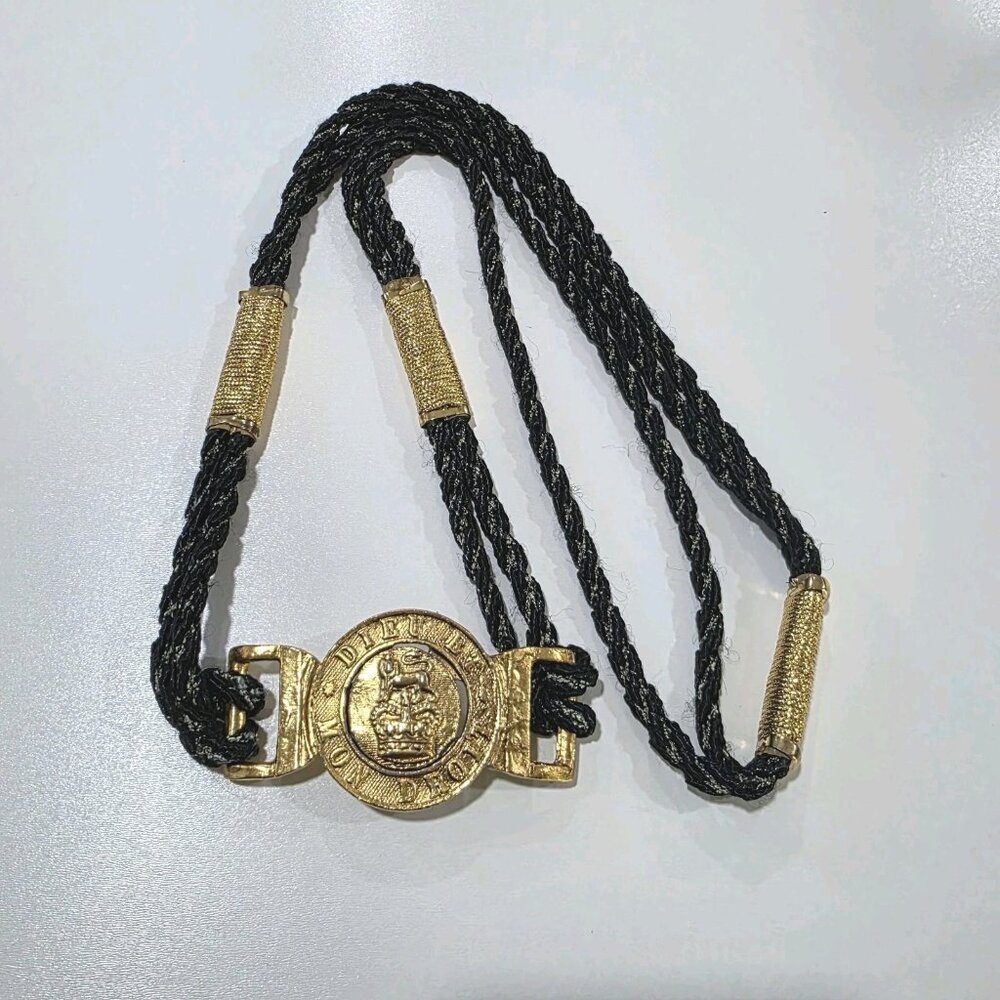 Vintage Medallion Belt‎ Stretch Cord Link Medallion Goldtone Dieu Et Mon Droit